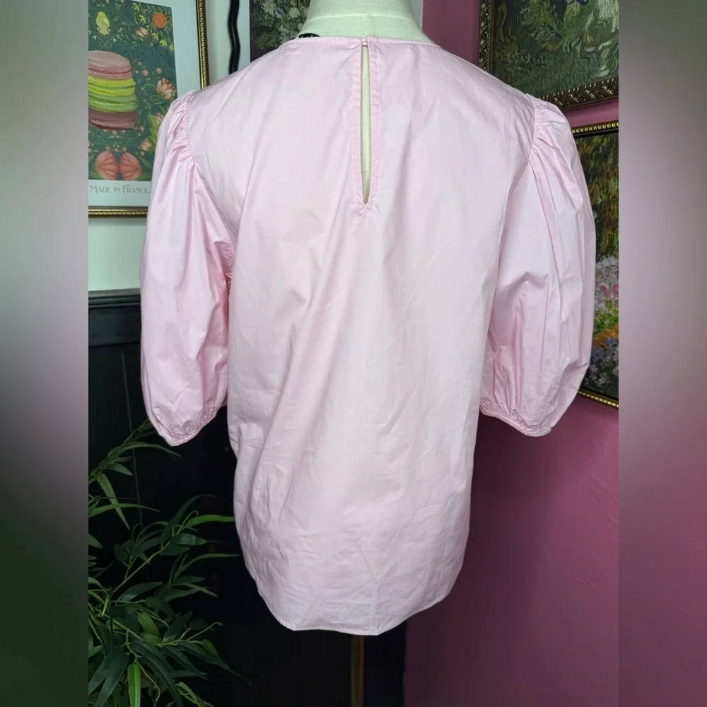 NEW English Factory Pink Poplin Puffed Sleeve Top Sz Small